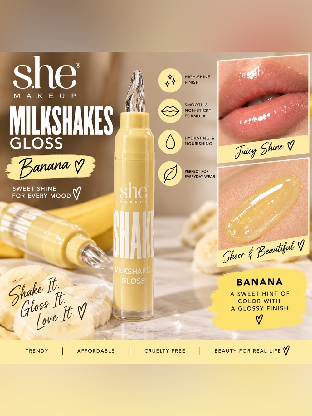 S.HE Makeup Milkshakes Gloss – Banana 🍌